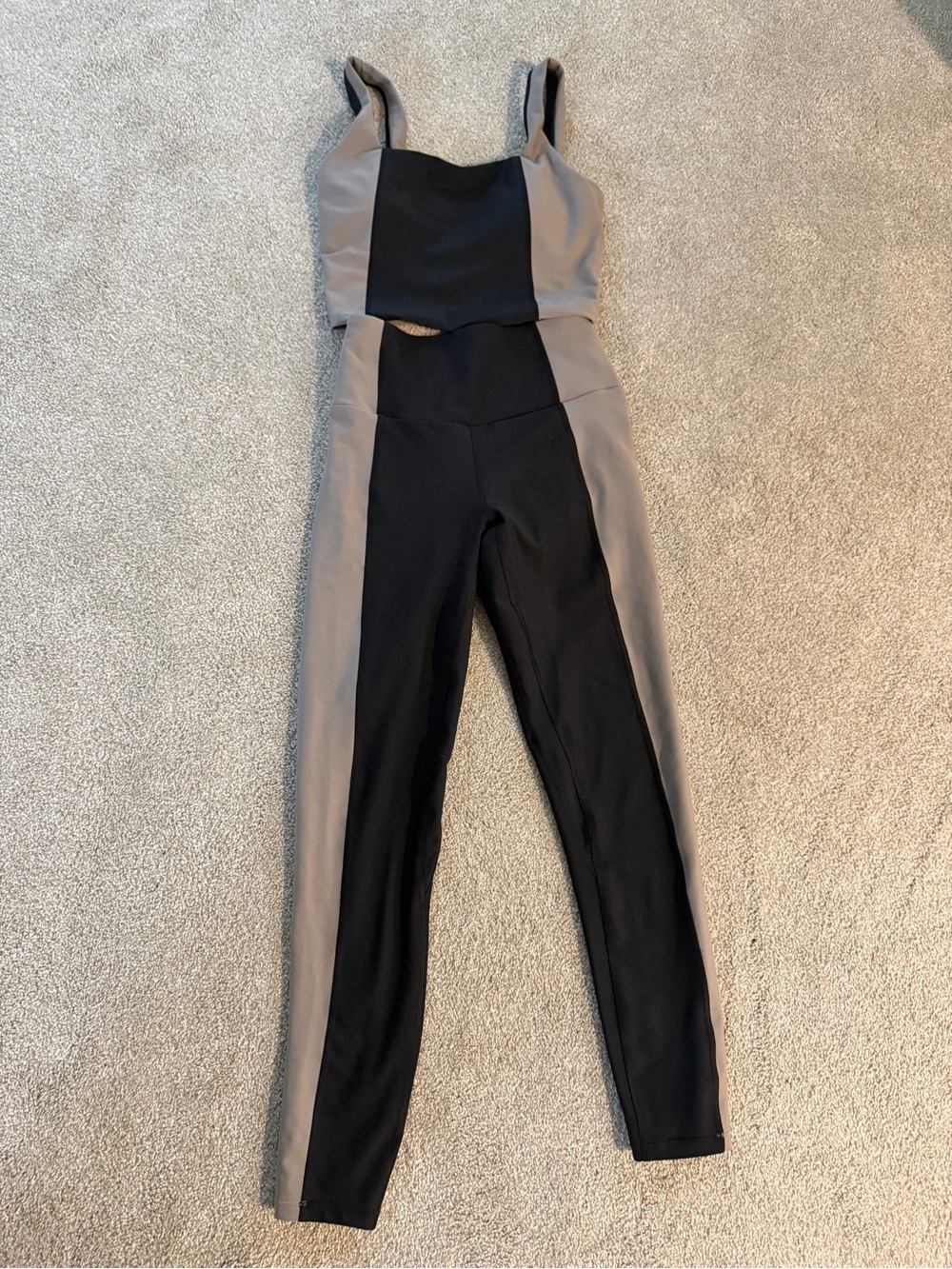 Women’s Colorblock Black and Taupe Legging Jumpsuit